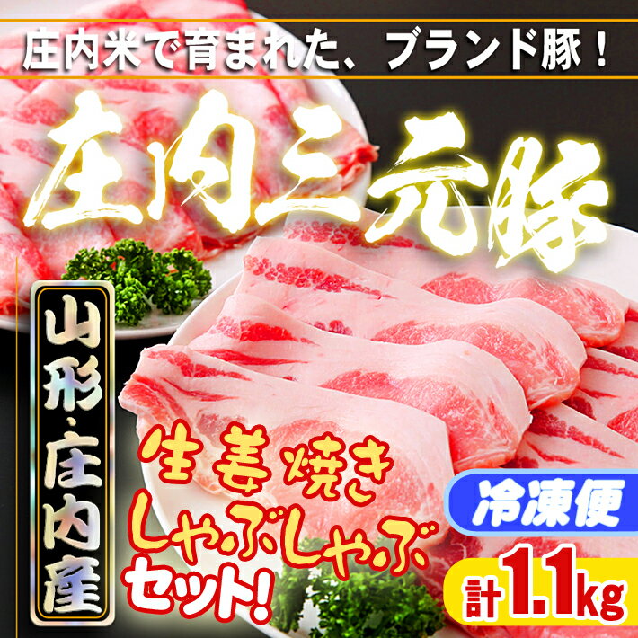 ふるさと納税 豚肉 高級 ブランド豚「 庄内三元豚 」計1.1kg/ 生姜焼き ・ しゃぶしゃぶ セット