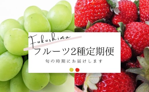 フルーツ王国・福島市の旬の恵をお届けします。 【1回目】2024年9月上旬〜10月上旬 ぶどう シャインマスカット 約1.5kg(冷蔵便) 【2回目】2025年1月上旬〜1月下旬 いちご とちおとめ250g〜280g×4パック(冷蔵便) ※気候や収穫状況により、発送時期が前後する場合があります。 ぶどうについて ※1箱の中に粒と房の大きさが多少異なって出荷することがありますのでご了承ください。味は変わりません。 ※梱包には十分注意しますが、振動などで脱硫（粒が落ちやすい）しやすいため、ご了承願います。 シャインマスカットは見た目の美しさと上品な香り、濃厚な甘みが魅力。 他のぶとうを寄せ付けない風格、種無しでなおかつ薄い皮が特徴。そのままパリッと食べられます。果皮は剥いて食べれば一段と美味しく食べられます。 いちごのとちおとめは果皮がとても濃い赤色で、円錐形のきれいな形をしています。サイズはやや大きめで、食べごたえがあります。 果肉は堅めなので日持ちや輸送性に優れたいちごです。 香りが強く、甘味と酸味のバランスがとっても良いのが特徴です。 ◇返礼品は非常にデリケートな果物です◇ ※桃は、輸送時の痛みを防ぐため、硬めの状態で発送いたします。お受け取り直後は、まだ果実が硬い場合がございます。 　・冷蔵便の場合、箱から出してしっかり水滴をふき取り、風通しの良い日陰に常温保管すると徐々に柔らかくなります。 　・桃の品種によって、色の違いや、追熟の度合いも異なります。 ※ぶどうは、細心の注意を払い箱詰めしておりますが、品種の特性上、輸送中の脱粒や裂果も起こるうる事を予めご了承ください。 ※天候等により生育に影響が出る場合、発送予定日が1週間程度前後する場合がございます。 ※天候不順や自然災害等で、色づきや糖度、サイズに影響が出る場合がございます。万が一、発送が困難になった場合は、代替品をお届けいたします。 ※天候や生育状況により日々の収穫量が変わるため、発送予定日の事前連絡は出来ません。 ※玉数・品種をご指定頂く事は出来ません。（玉数・品種指定品を除く） ※画像はイメージです。梱包や詰め方などは、発送事業者により多少異なります。 ※返礼品を発送する際に、自治体からの案内が同封される事がございます。 ※沖縄・離島への発送は出来ません。 ※同日に複数個口お申込みいただきましても、出荷日が異なる場合があります。 【配送先変更・不在連絡について】 ※配送情報に変更が生じた場合（お引越しや長期不在等）のご連絡は、発送開始時期の2週間前までにご連絡ください。発送直前にご連絡をいただいても、変更を承る事ができません。連絡が遅れたことにより配送品の転送を希望する場合は、お客様ご自身で配送会社へご連絡いただくことになります。（送料は受取人様ご負担） 【返礼品受取時】 ※生鮮品の為、賞味期限に関わらず、なるべくお早めにお召し上がりください。（果物により追熟を要する場合あり） ※到着後すぐに状態をご確認ください。梱包発送時は万全を期しておりますが、稀に輸送中の揺れや温度管理等により傷みが生じる場合がございます。痛み等があった場合は、発送日を含んで4日以内にご連絡ください。ご連絡いただく際は、必ず全体と傷みの箇所を撮影ください。また連絡前に廃棄されますと、対応出来なくなる場合もございます。 ※以下の場合は、再発送はいたしかねます。 ・事前にお申し出のない転居や不在等により配送会社にて再配達ができなかった場合 ・受取人様の都合により、日数が経ってからお受け取りいただいた場合 ・寄付者様と受取人様が異なった際、受取辞退などの理由で発送元に返送となった場合 ・甘さや硬さなど、個人の感覚を理由とする場合 ・ふるさと納税よくある質問はこちら ・寄付申込みのキャンセル、返礼品の変更・返品はできません。 あらかじめご了承ください。　 入金確認後、注文内容確認画面の【注文者情報】に記載の住所にお送りいたします。 発送の時期は、寄付確認後10日以内を目途に、お礼の特産品とは別にお送りいたします。 商品説明 名称 No.2276フルーツ2種定期便 シャインマスカット/いちご【2024年〜2025年発送】 内容量 【1回目】シャインマスカット 約1.5kg 【2回目】いちご 250g〜280g×4パック 賞味期限 発送日+3日※生もの(果物)ですので、できるだけお早めにお召し上がり下さい。 発送期間 2024年9月上旬から2025年1月下旬発送予定 発送種別 冷蔵便 アレルギー 事業者 株式会社円和 青果部