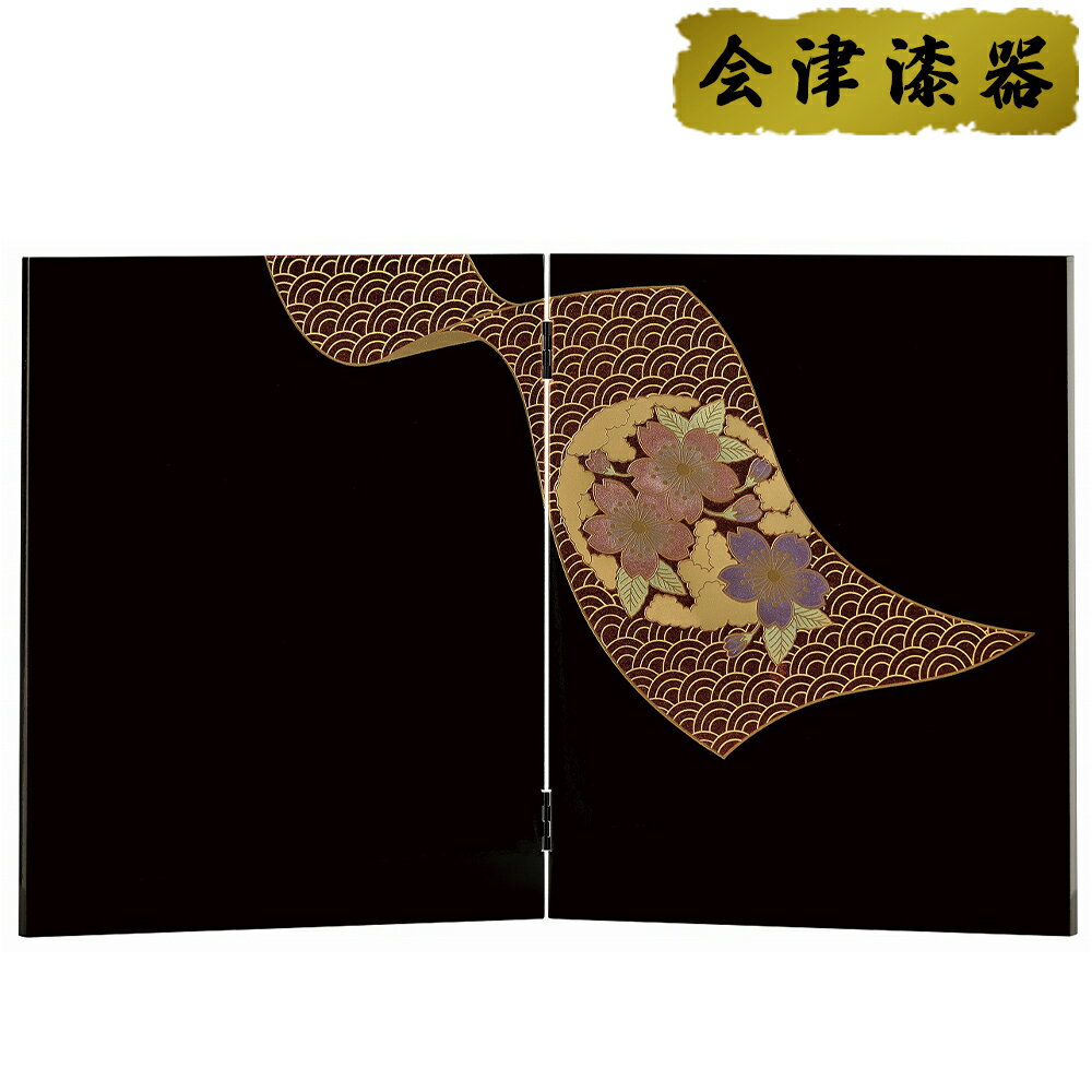 黒 衝立 帯桜|会津若松 漆器 特産品 [0182]