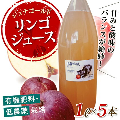 有機肥料 低農薬栽培 りんご「ジョナゴールド」を絞った リンゴ ジュース 1L×5本 F21R-569