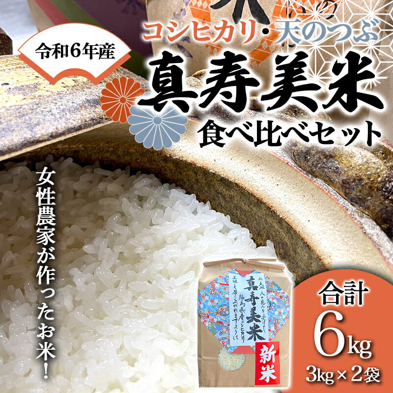 【ふるさと納税】 令和6年産米 女性農家が作ったお米「真寿美米」2種（コシ・天つぶ）食べ比べセット各3kg F23R-461のサムネイル