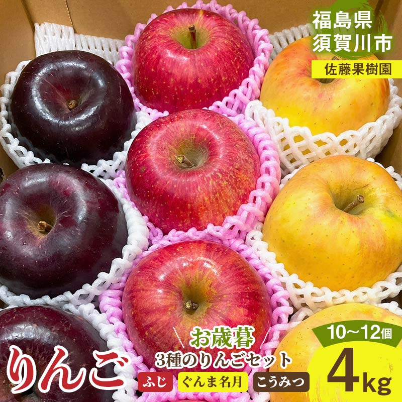 【ふるさと納税】りんご <佐藤果樹園> 御歳暮 3種のりんごセット 4kg 10〜12個 F7X-0217