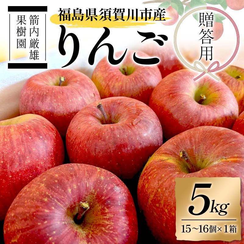 須賀川市産 リンゴ 贈答用 5kg(15〜16個)[箭内厳雄果樹園] りんご リンゴ 林檎 デザート フルーツ 果物 くだもの