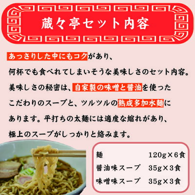 福島県喜多方市 【ふるさと納税】喜多方ラーメン 蔵々亭 6食 しょうゆ味 みそ味 セット 画像2