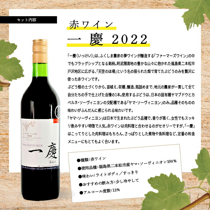 【ふるさと納税】 一慶 赤ワインセット ワイン 飲みやすい 赤ワイン お酒 グルメ プレゼント 人気 ランキング おすすめ ギフト 故郷 ふるさと 納税 福島 ふくしま 二本松市 送料無料 【ふくしま農家の夢ワイン】