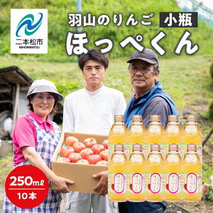 羽山のりんご ほっぺくん 小瓶（250ml）10本入り りんごジュース 果汁100％ 国産 ストレート アップル 無添加 リンゴジュース おすすめ お中元 お歳暮 ギフト 二本松市 ふくしま 福島県 送料無料 【羽山果樹組合】