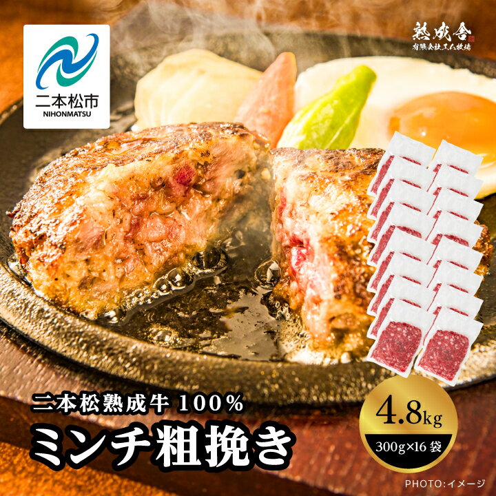 【ふるさと納税】 二本松生体熟成牛100％ ミンチ粗挽き4.8kg 300g 16袋 国産 牛肉 ひき肉 ミンチ 小分け お取り寄せ グルメ 使いたい分 ハンバーグ 麻婆豆腐 おすすめ お中元 お歳暮 ギフト 二…