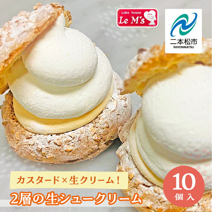 【ふるさと納税】 カスタード×生クリーム！2層の生シュークリーム10個入り シュークリーム スイーツ 菓子 洋菓子 冷凍 小分け 贅沢 生クリーム おすすめ お中元 お歳暮 ギフト 二本松市 ふくしま 福島県 送料無料 【ル・エムズ】のサムネイル