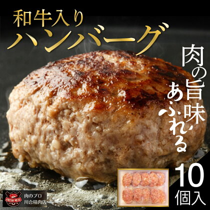 自家製 和牛入り ハンバーグ 10個 セット 小分パック 冷凍保存 肉 牛肉 おかず お弁当 ジューシー ランキング ギフト 贈答 プレゼント 熨斗 のし 牛 豚 鶏 羊 福島県 田村市 川合精肉店