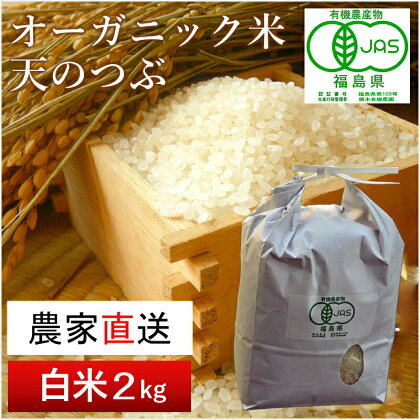 【令和5年産米】南相馬・根本有機農園のJAS有機米天のつぶ2kg(白米）【30042】