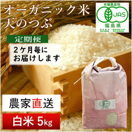 【令和5年産米】隔月定期便（計3回）　JAS有機米　天のつぶ（白米）　5kg×3回 計15kg【30052】