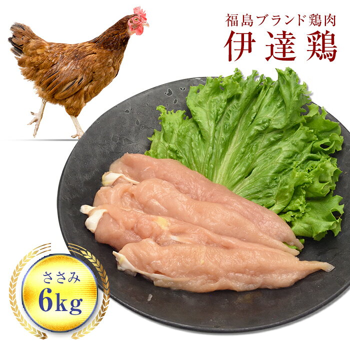 福島県 伊達市産 伊達鶏ささみ 6kg ブランド鶏 銘柄鶏 惣菜 おつまみ グルメ チキン BBQ キャンプ バーベキューだてどり 高タンパク F20C-219