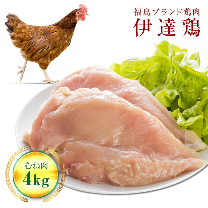 【ふるさと納税】福島県 伊達市産 伊達鶏むね肉 4kg ブランド鶏 銘柄鶏 惣菜 おつまみ グルメ チキン BBQ キャンプ バーベキューだてどり 高タンパク F20C-223