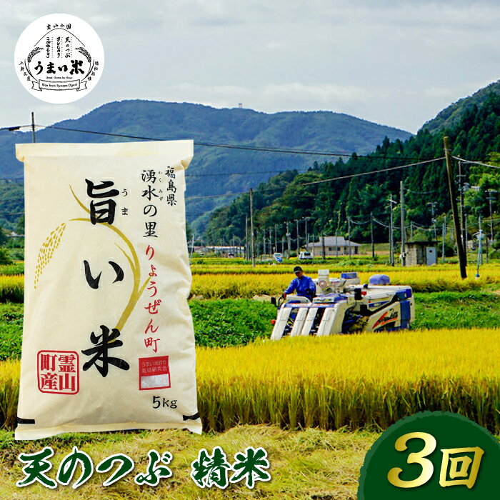 【ふるさと納税】福島県伊達市産 ＜定期便＞霊山小国うまい米 天のつぶ精米5kg×3回連続 F20C-264