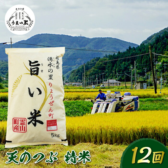 20位! 口コミ数「0件」評価「0」福島県伊達市産 ＜定期便＞霊山小国うまい米 天のつぶ精米5kg×12回連続 F20C-268