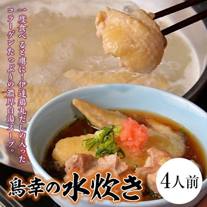 福島県 伊達市産 「鳥幸の水炊き」伊達鶏スープのミールキット（4人前） 高タンパク 低カロリー 美容 コラーゲン だてどり ブランド鶏F20C-461