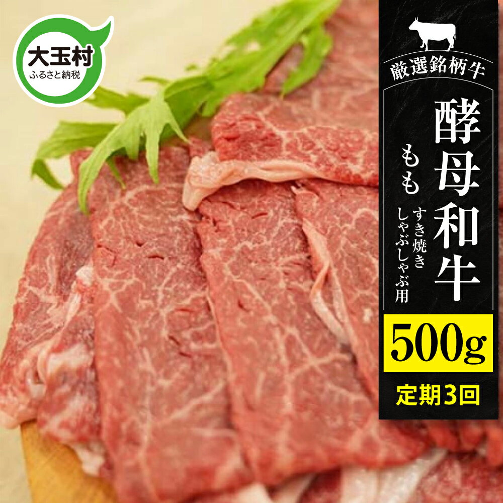 【ふるさと納税】【定期便】あだたら酵母牛 すきやき・しゃぶしゃぶ用 もも 500g 計3回 ｜ 福島県 大玉村 牛 酵母牛 すきやき しゃぶしゃぶ 定期便 ｜