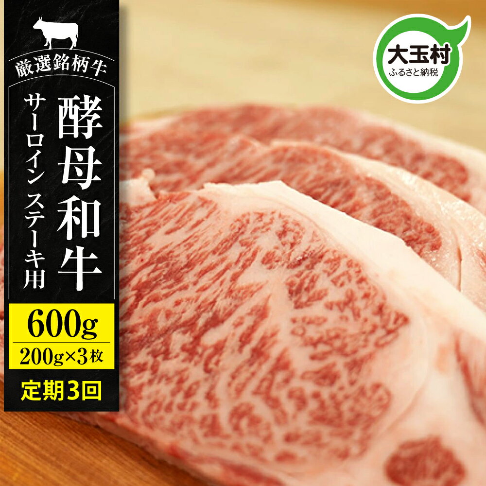 8位! 口コミ数「0件」評価「0」【定期便】あだたら酵母牛サーロイン ステーキ用 600g（200g×3枚） 計3回 【02119】 ｜ 福島県 大玉村 牛 酵母牛 ステーキ･･･ 