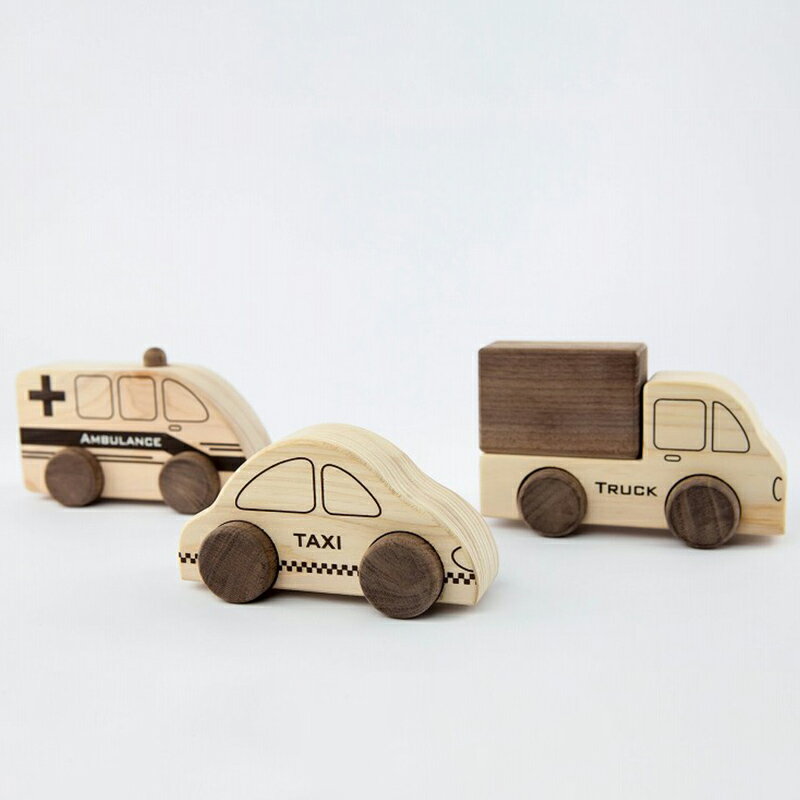 【ふるさと納税】塗料を使わない檜のおもちゃ IKONIH はたらく車シリーズ（タクシー、トラック、救急車のセット） おもちゃ 玩具 ひのき F6Q-364
