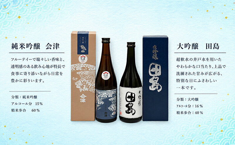【ふるさと納税】会津酒造飲み比べセット　大吟醸 田島 ・ 純米吟醸 会津　720ml 各1本　 福島 日本酒 山田錦 大吟醸 高級日本酒 高級ギフト 地酒 父の日 プレゼント お歳暮 お中元 f073687-minamiaizu-10000338 福島県南会津町 サンプル画像2