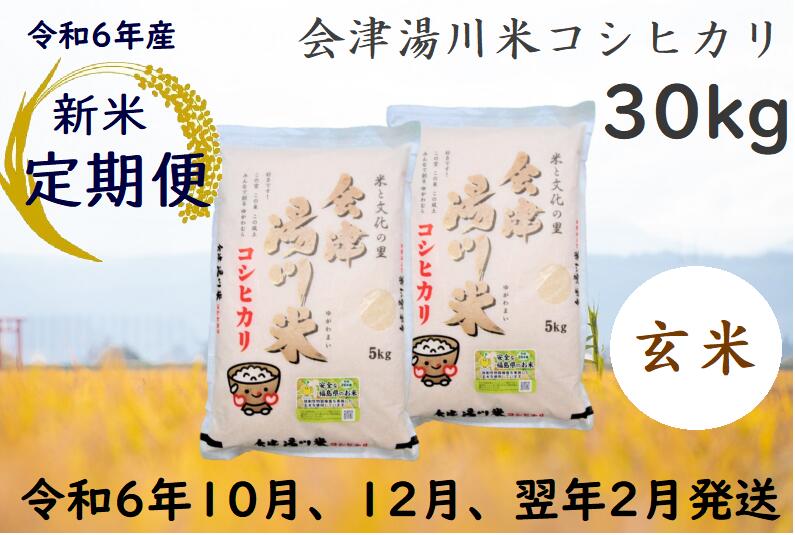 5位! 口コミ数「0件」評価「0」【定期便】令和6年産 新米 コシヒカリ 玄米 30kg 【令和6年10月・12月・翌年2月発送】（5kg×2袋を3回）湯川米 会津