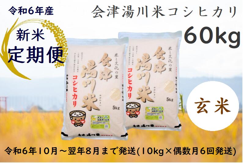 9位! 口コミ数「0件」評価「0」【定期便】令和6年産 新米 コシヒカリ 玄米 60kg 【令和6年10月・12月・翌年2月・4月・6月・8月発送】（5kg×2袋を6回）湯川･･･ 