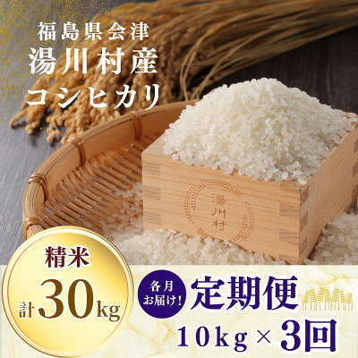 【ふるさと納税】【発送月固定定期便】湯川村産コシヒカリ 精米10kg(R8.12月・R9.2月・4月)全3回【4091489】