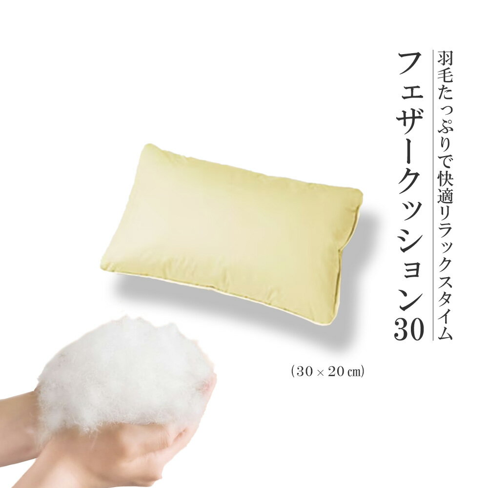 【ふるさと納税】羽毛たっぷりで快適リラックスタイム!フェザークッション30(30×20cm)【07461-0084】羽毛 ミニ クッション 抗菌防臭・防ダニ加工 うもう 老舗 ふとん屋 福島県 西郷村