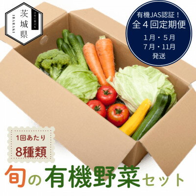 【ふるさと納税】【発送月固定定期便】茨城県産 有機JAS認証 旬の有機栽培野菜セット 8種類 詰合せセット全4回【配送不可地域:離島・沖縄県】【4076786】