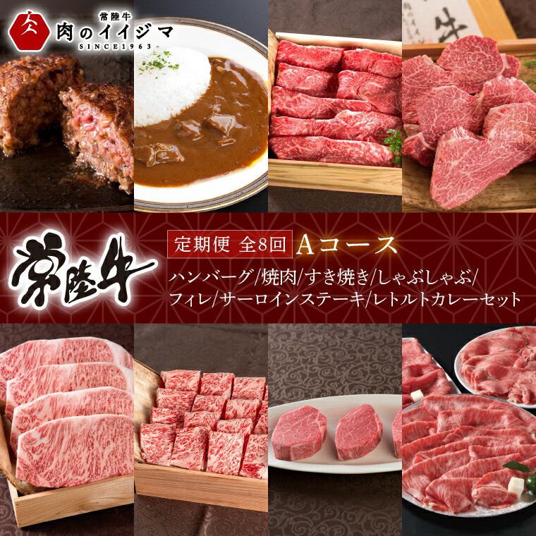 【ふるさと納税】【定期便 全8回】 常陸牛 8ヶ月 定期便 Aコース ハンバーグ 焼肉 すき焼き しゃぶしゃぶ フィレ サーロイン ステーキ レトルトカレー ギフト プレゼント ふるさと納税 定期便 肉【肉のイイジマ】 茨城県 水戸市（DU-114）