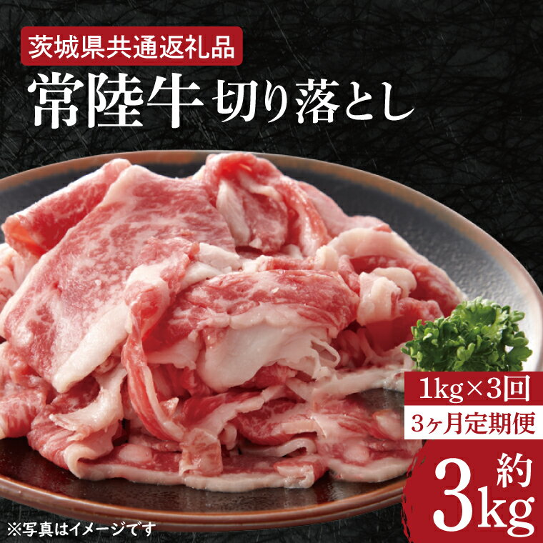 【ふるさと納税】【3ヶ月定期便】【常陸牛】切り落とし 約1kg【定期便】計3kg　総量約3kg【茨城県共通返礼品】（HI-9）