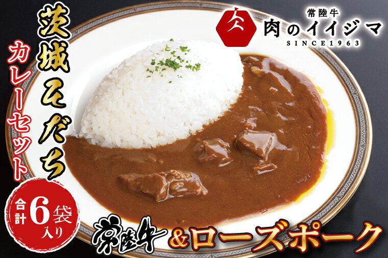 レトルトカレー ビーフカレー ポークカレー 各3個 セット ギフト お返し お祝い 一人暮らし 誕生日プレゼント 食べ物 冷凍 茨城そだちカレーセット 6個入り 常陸牛&ローズポーク[肉のイイジマ]茨城県 水戸市(DU-84)