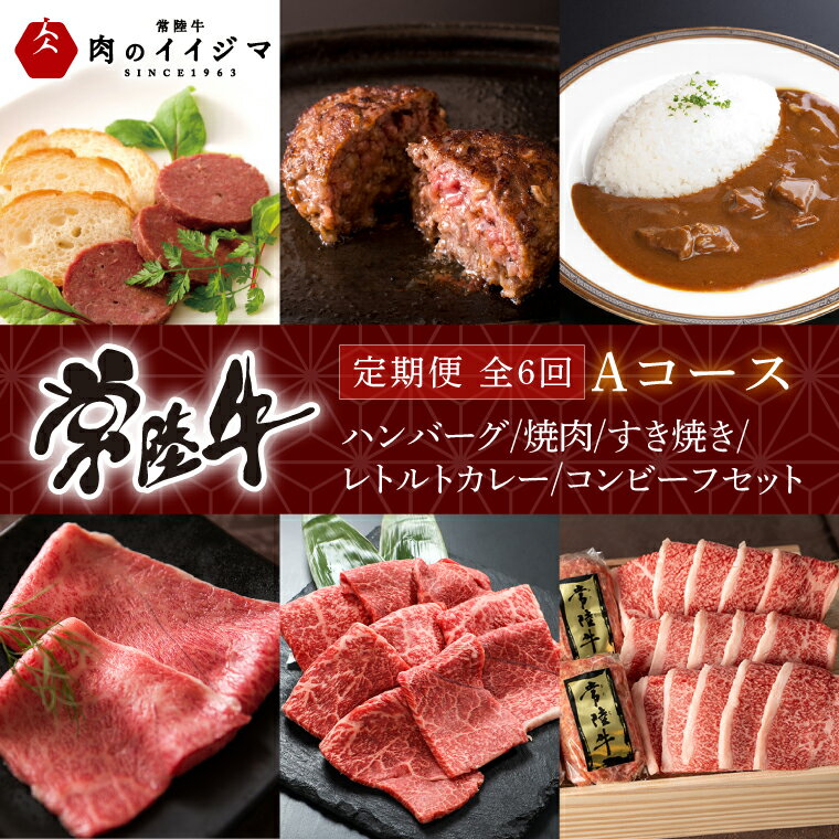 [定期便 全6回]常陸牛 6ヶ月 定期便 Aコース ハンバーグ 焼肉 すき焼き レトルトカレー コンビーフ ギフト セット プレゼント 黒毛和牛 ふるさと納税 定期便 肉[肉のイイジマ] 茨城県 水戸市(DU-107)