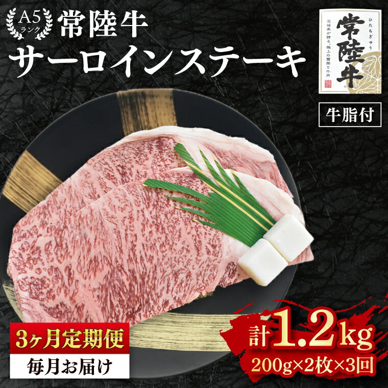 [3ヶ月定期便][常陸牛A5ランク]サーロインステーキ 400g(200g×2枚)(EK-1_1)