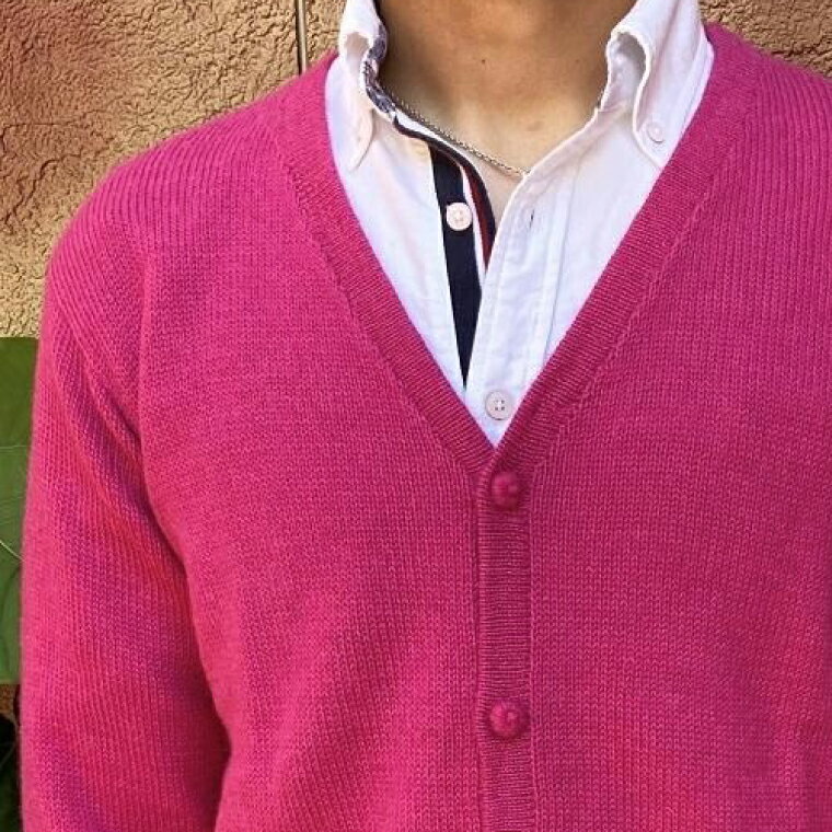 【ふるさと納税】【アルパカ専門店 T'IKA】メンズカーディガンVネック パステルピンク (アルパカ100%) 【アパレル 洋服 おしゃれ 羽織 プレゼント 毛...