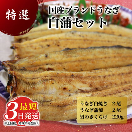 国産うなぎ白蒲セット4本【最短3日発送】うなぎの白焼き（120g～130g×2尾）、うなぎの蒲焼き（120g～130g×2尾）、男のきくらげのセット｜国産のブランド鰻を茨城県土浦市の職人が丁寧に作り上げた美味しい蒲焼きと白焼き※離島への配送不可