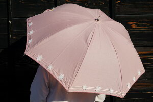 【ふるさと納税】雪華模様の刺繍入り日傘（晴雨兼用・サイズ50cm・UV加工・麻50％綿50％）カラー：ピンク_BL21