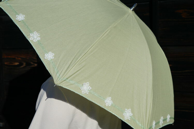 楽天茨城県古河市【ふるさと納税】雪華模様の刺繍入り日傘（晴雨兼用・サイズ50cm・UV加工・麻50％綿50％）カラー：薄緑_BL23