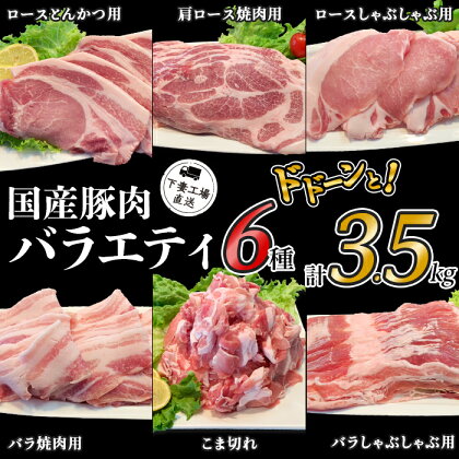 肉 豚肉 国産 小分け 冷凍 真空 6種 3.5kg お楽しみ セット こま切れ ロース バラ しゃぶしゃぶ 焼肉 とんかつ 切り落とし 小間 コマ 便利 57-4国産豚肉バラエティ6種セット3.5kg（小分け真空包装）【下妻工場直送】