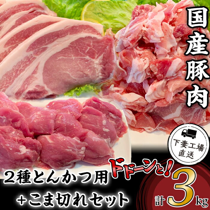 肉 豚肉 国産 小分け 冷凍 真空 2種 3kg お楽しみ セット こま切れ ロース ヒレ とんかつ 切り落とし 小間 コマ 便利 57-8国産豚肉2種とんかつ用・こま切れセット3kg(小分け真空包装)[下妻工場直送]