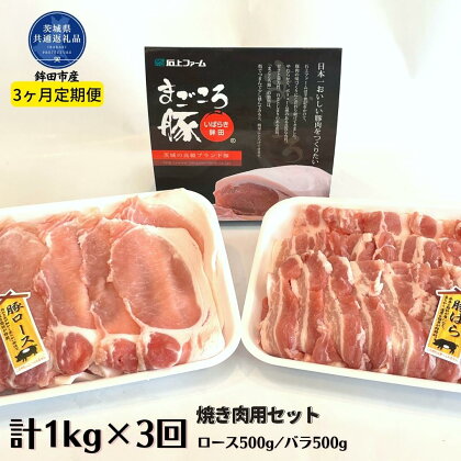 【3ヶ月定期便】まごころ豚　焼き肉セット　1kg（ロース＆バラ）×3回（茨城県共通返礼品・鉾田市産）