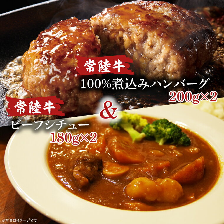 常陸牛ビーフシチュー (180g×2)& 常陸牛100%煮込みハンバーグ (200g×2)セット[ひたちぎゅう セット パーティー シェフ監修 グルメ]