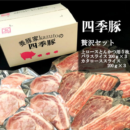 四季豚　贅沢セット 上ロースとんかつ用5枚 バラスライス200g×3 カタローススライス200g×3