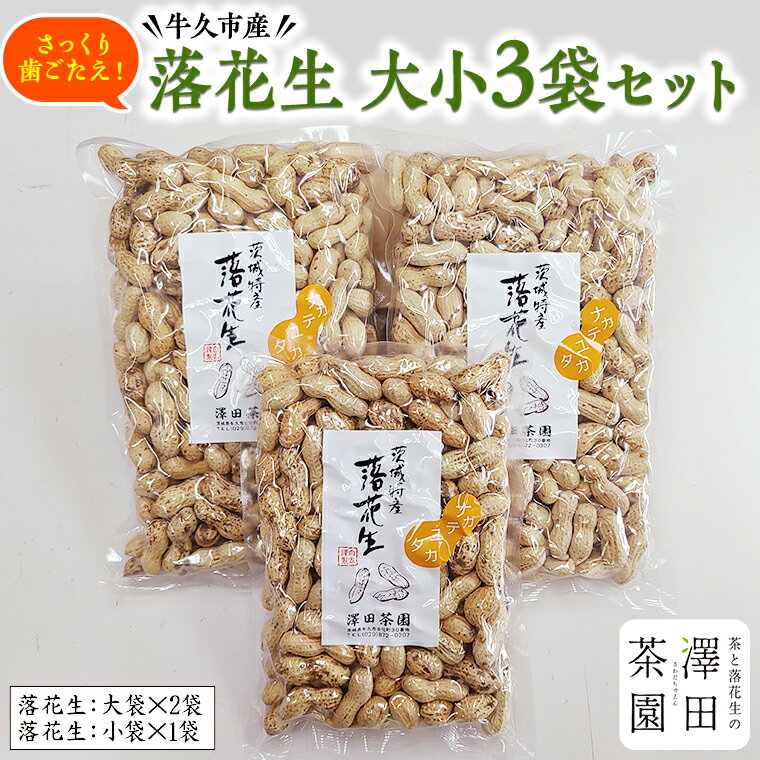 牛久産 落花生 大小3袋 詰合せ ピーナッツ ピーナツ ナカテユタカ 中手豊 甘い 美味しい おいしい おやつ お菓子 ビールのお供 お酒のあて 酒の肴 お取り寄せ 詰め合わせ お土産 贈り物 ギフト プチギフト 国産 茨城 特産品 農園 自家栽培