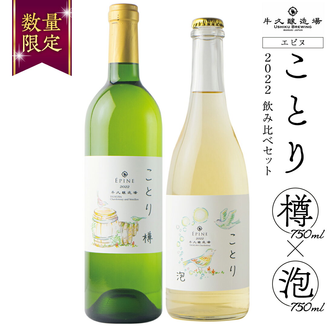 [ 数量限定 ]エピヌ 「 ことり 樽 」× エピヌ 「 ことり 泡 」 2022 飲み比べ セット 茨城県産 牛久醸造場 日本ワイン 白ワイン スパークリングワイン 750ml × 2本 やや辛口 ミディアムボディ お酒 贈り物