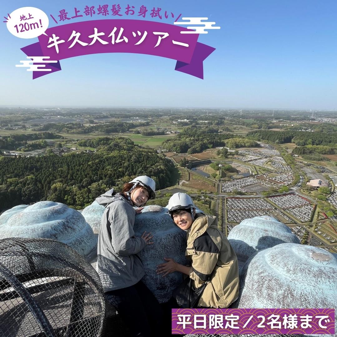 【ふるさと納税】地上120m 牛久大仏 最上部 螺髪 お身拭い 体験 ツアー ※ 平日限定 ※ （ 2名様まで ） ドローン 空撮撮影 貸切 参加券 体験チケット 観光 ペア ふるさと納税限定