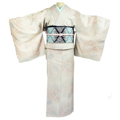 【ふるさと納税】車いす用着物レンタル3日間＜小紋:淡いピンク色縦縞模様 太鼓帯:青色 草花文（草履付き）＞ | 茨城県 つくば市 キモノ 帯 セット レンタルサービス 車椅子 成人式 卒業式 七五三 婚礼 1044624