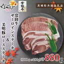 【ふるさと納税】【茨城県共通返礼品】【常陸牛A5ランク・美明豚ステーキセット】常陸牛サーロインステーキ600g(300g×2枚)+美明豚ロースステーキ280g(140g×2枚)(KCK-20)