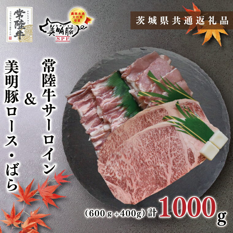 常陸牛サーロイン600g（300g×2枚）＋美明豚400g（ロース200g・ばら200g）（KCK-35）