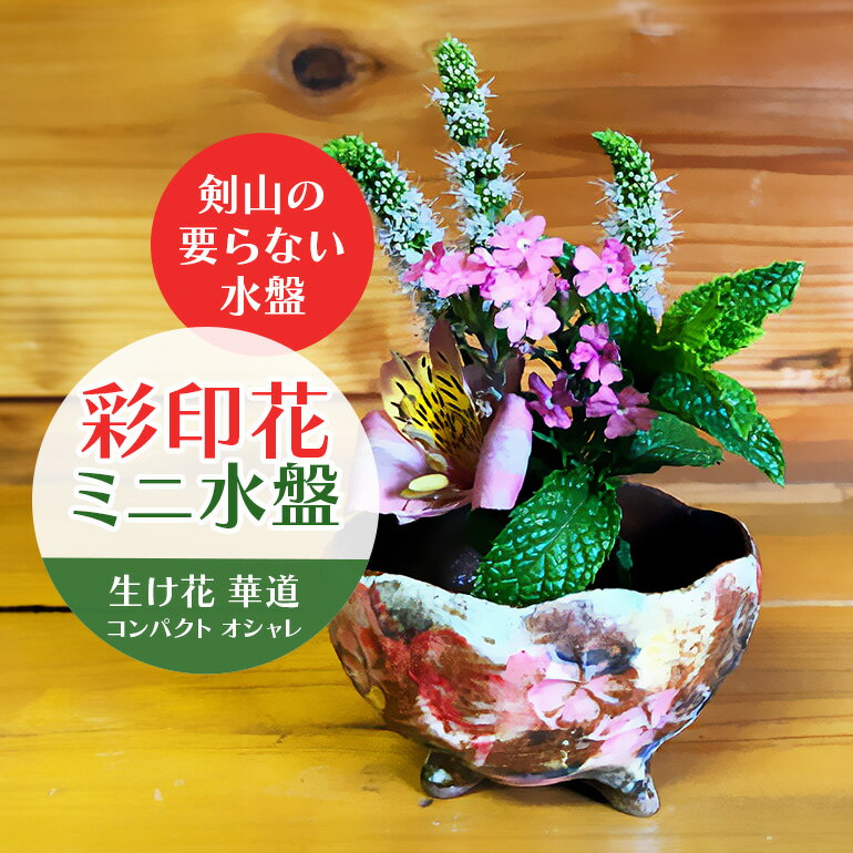 彩印花ミニ水盤 生け花 華道 コンパクト オシャレ 茨城県 送料無料 [青華窯] [ho0846]